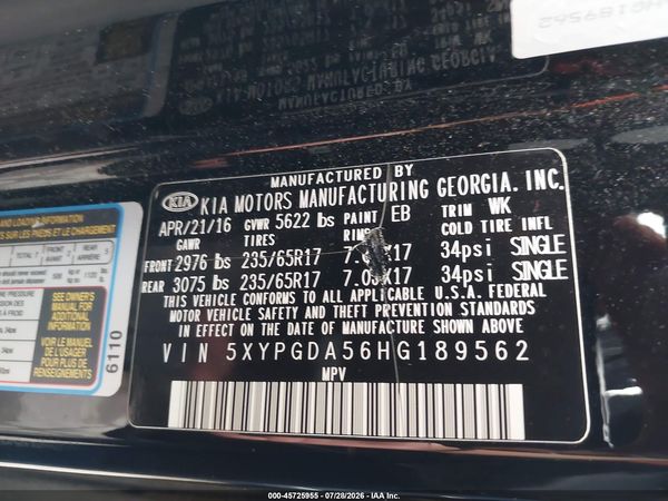 2017 KIA SORENTO 3.3L LX