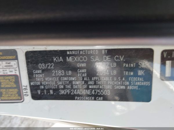 2022 KIA FORTE LXS