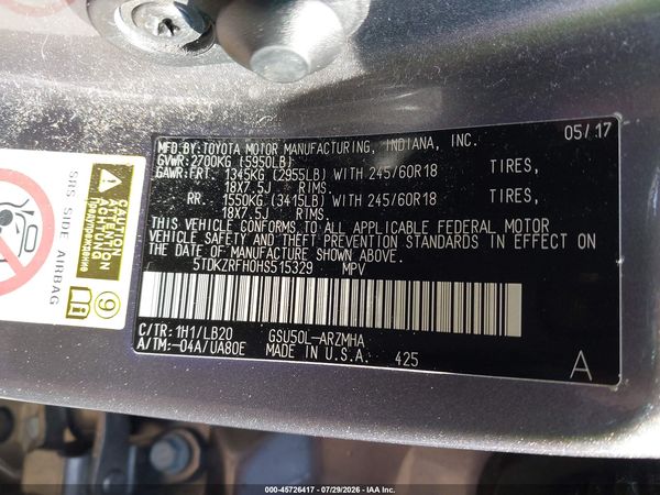 2017 TOYOTA HIGHLANDER XLE
