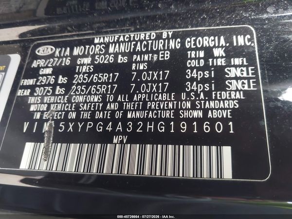 2017 KIA SORENTO 2.4L LX