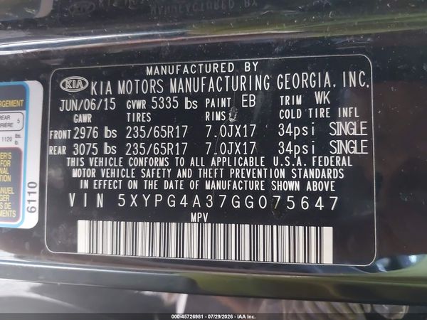 2016 KIA SORENTO 2.4L LX