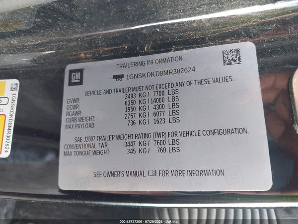 2021 CHEVROLET SUBURBAN 4WD Z71 — I9