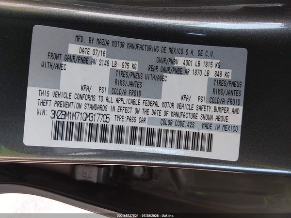2016 MAZDA MAZDA3 I TOURING