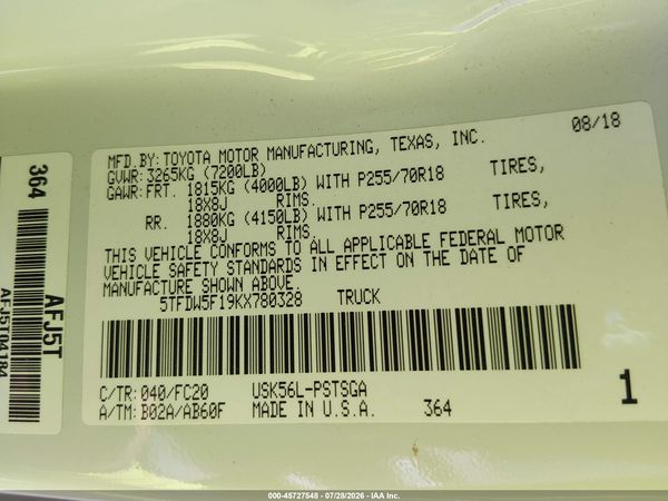 2019 TOYOTA TUNDRA SR5 5.7L V8
