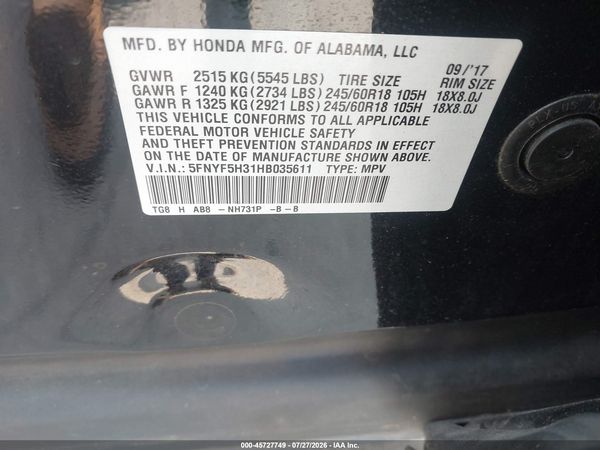 2017 HONDA PILOT EX