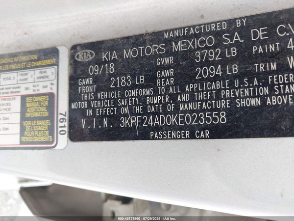 2019 KIA FORTE LXS
