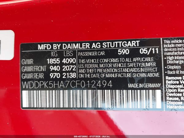 2012 MERCEDES-BENZ SLK 350 SLK350