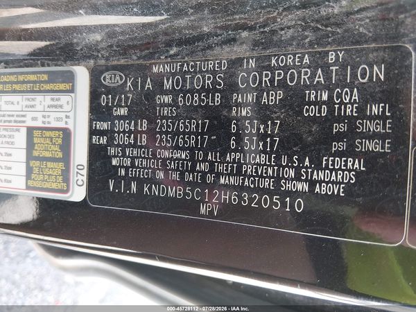 2017 KIA SEDONA LX