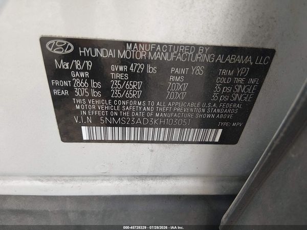 2019 HYUNDAI SANTA FE SE
