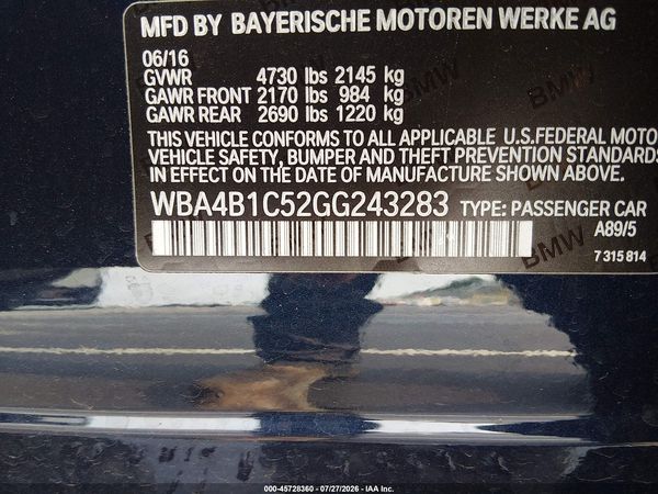 2016 BMW 435I GRAN COUPE GC