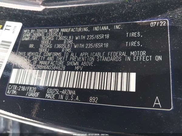 2022 TOYOTA HIGHLANDER L
