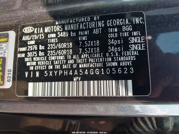 2016 KIA SORENTO 3.3L EX