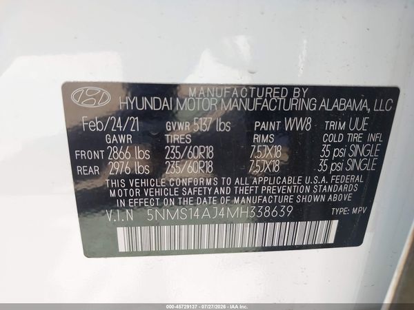 2021 HYUNDAI SANTA FE SE