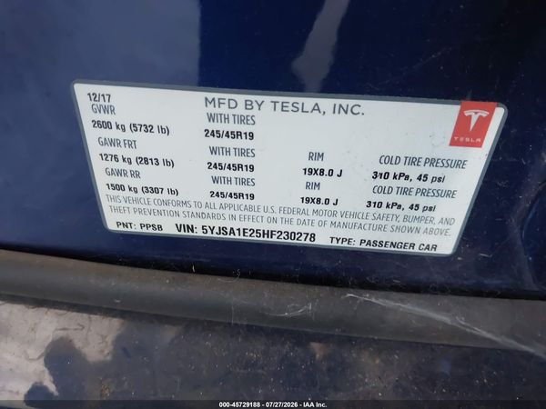 2017 TESLA MODEL S 100D/60D/75D/90D/P100D