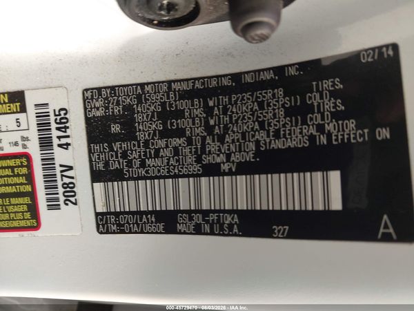 2014 TOYOTA SIENNA LIMITED V6 7 PASSENGER