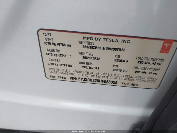 2017 TESLA MODEL X 100D/75D/90D