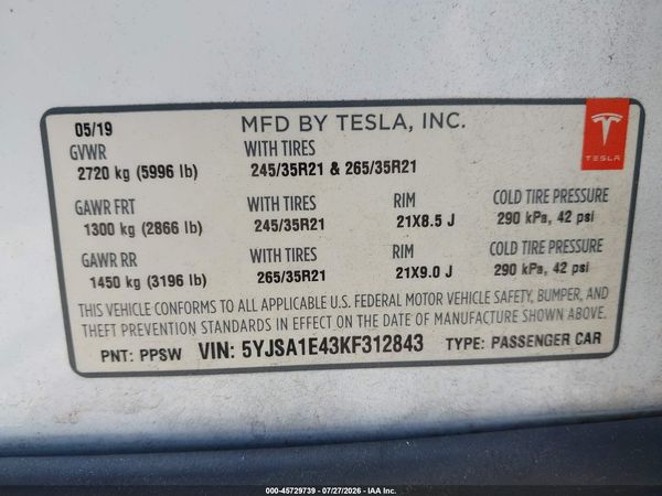 2019 TESLA MODEL S