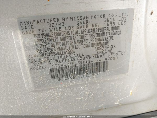 2020 NISSAN KICKS S XTRONIC CVT