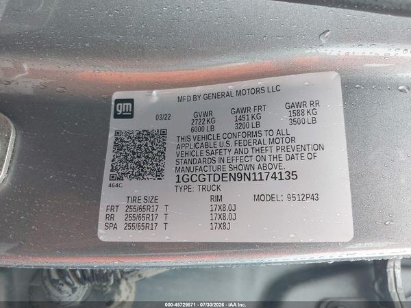 2022 CHEVROLET COLORADO 4WD  SHORT BOX Z71 — I9