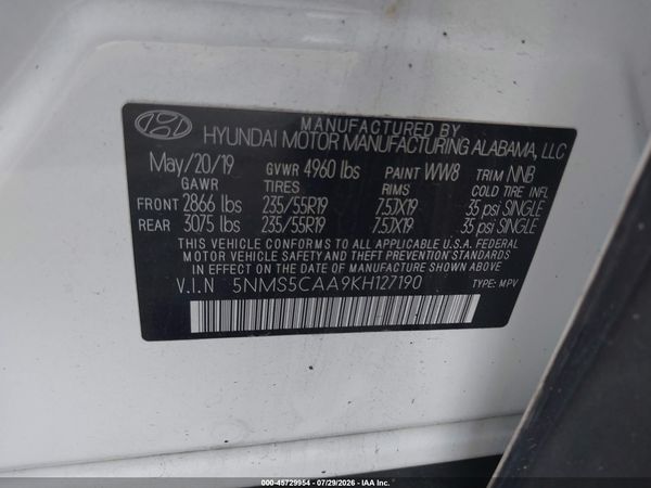 2019 HYUNDAI SANTA FE LIMITED 2.0T
