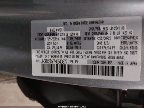 2021 MAZDA CX-9 GRAND TOURING