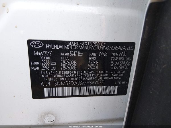 2021 HYUNDAI SANTA FE SEL — I9