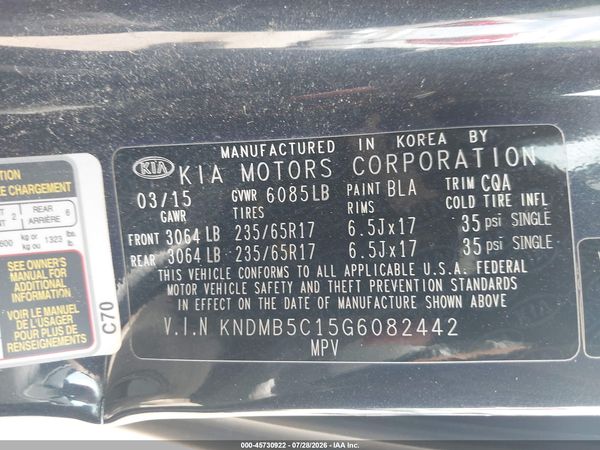2016 KIA SEDONA LX