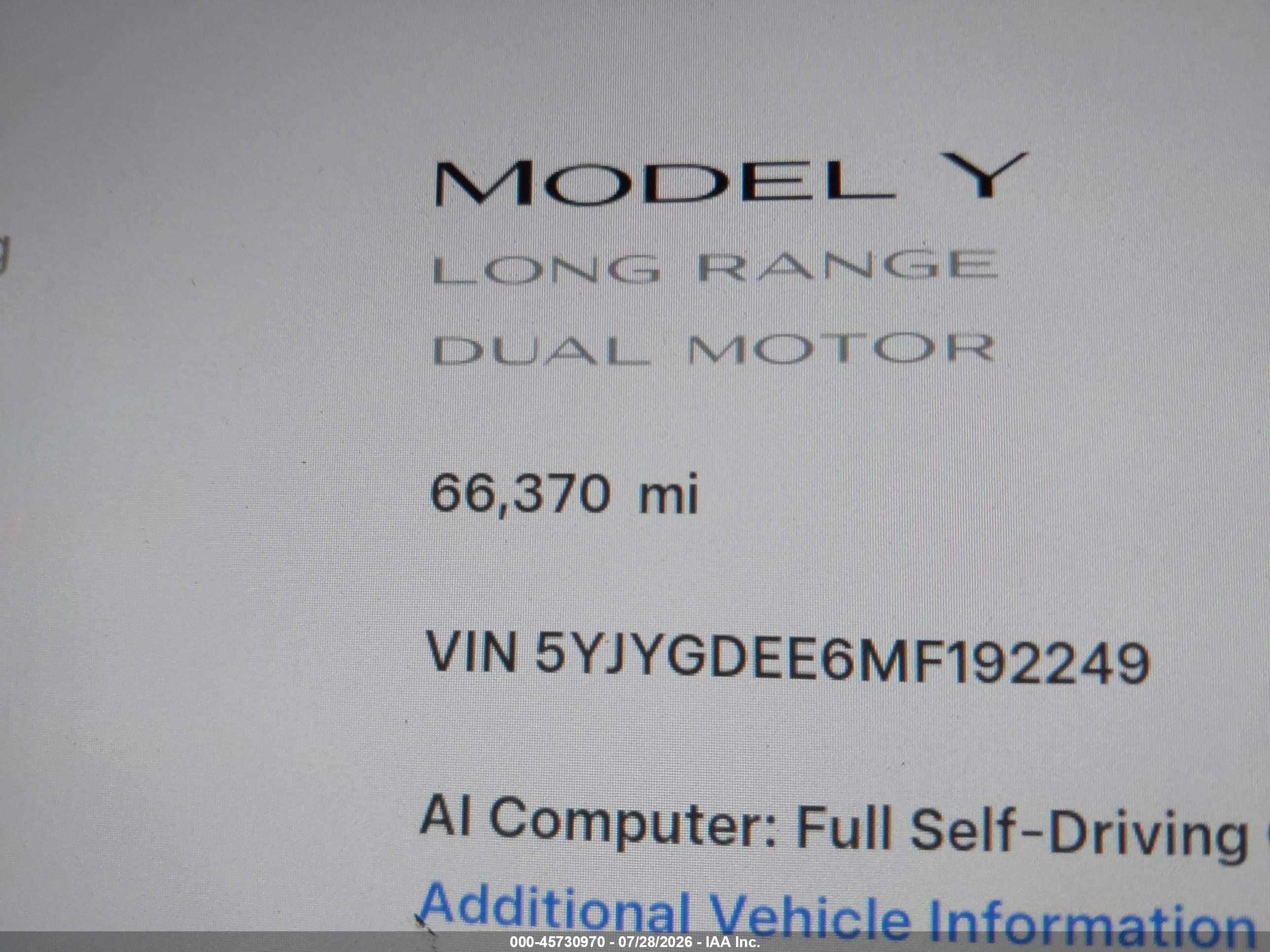 2021 TESLA MODEL Y