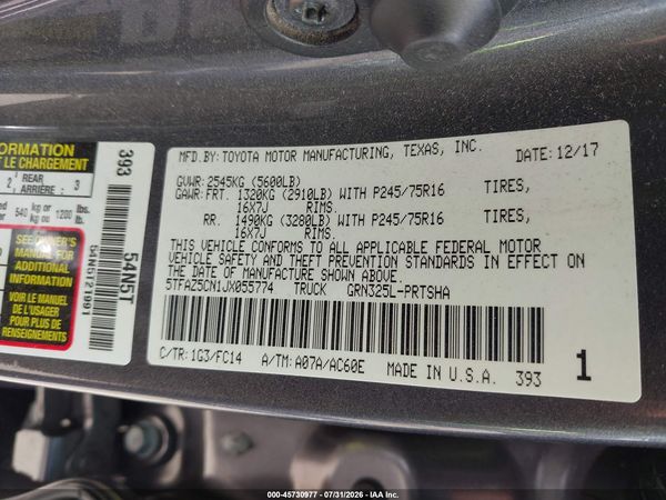 2018 TOYOTA TACOMA SR5 V6