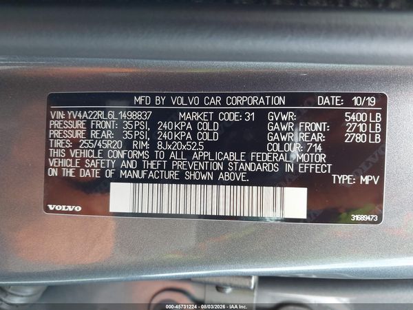 2020 VOLVO XC60 T6 INSCRIPTION