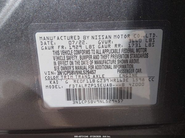 2022 NISSAN KICKS S XTRONIC CVT