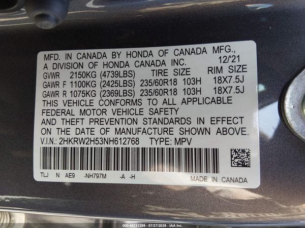 2022 HONDA CR-V AWD EX