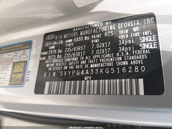 2019 KIA SORENTO 2.4L L