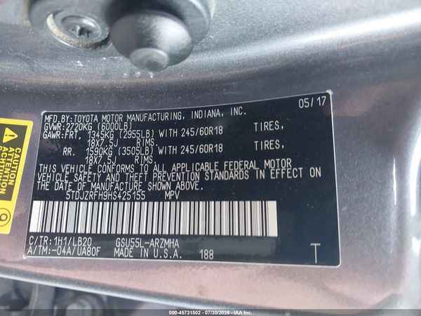 2017 TOYOTA HIGHLANDER XLE