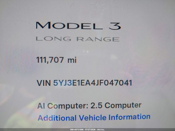 2018 TESLA MODEL 3 LONG RANGE/MID RANGE