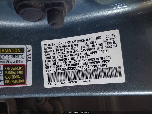 2012 HONDA CR-V LX