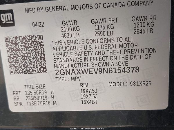 2022 CHEVROLET EQUINOX AWD RS — I9