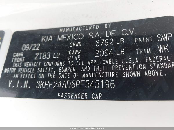 2023 KIA FORTE LXS