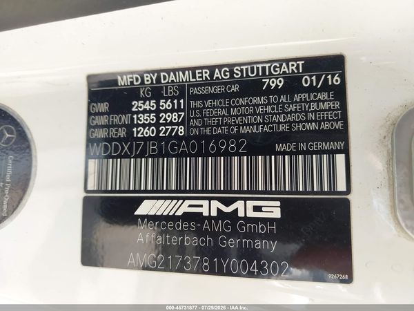 2016 MERCEDES-BENZ AMG S 63 4MATIC