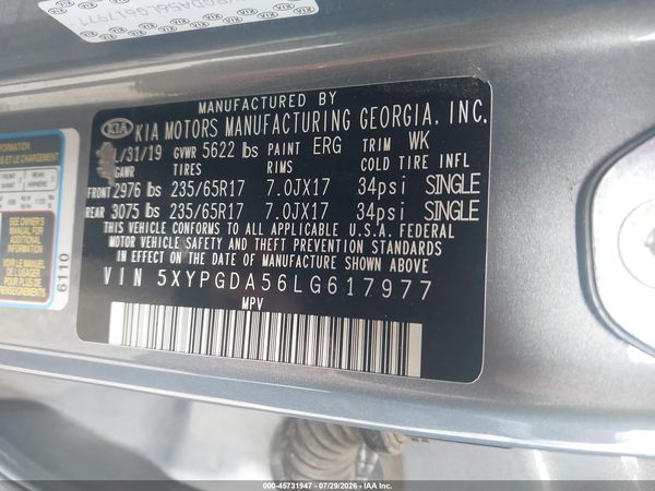 2020 KIA SORENTO 3.3L LX
