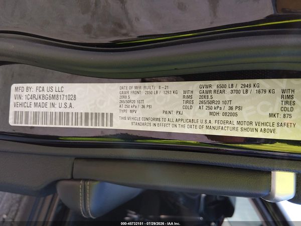 2021 JEEP GRAND CHEROKEE L LIMITED 4X4