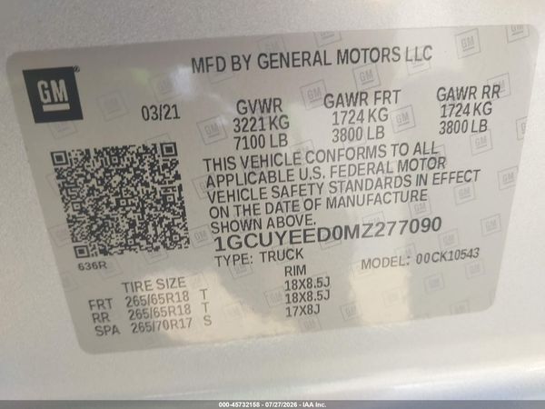 2021 CHEVROLET SILVERADO 1500 4WD  SHORT BED RST — I9