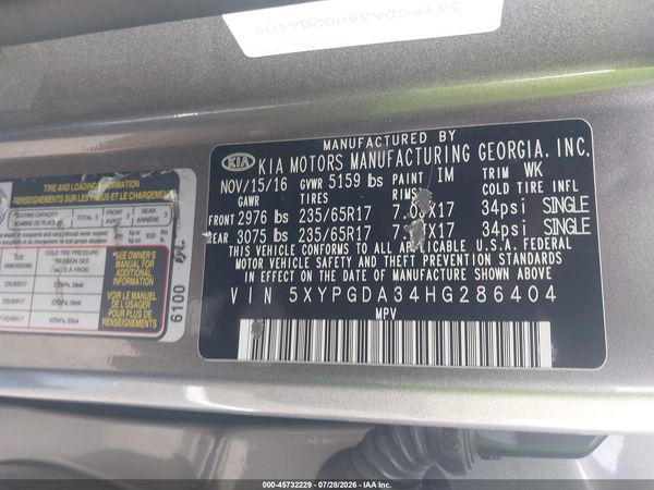 2017 KIA SORENTO 2.4L LX