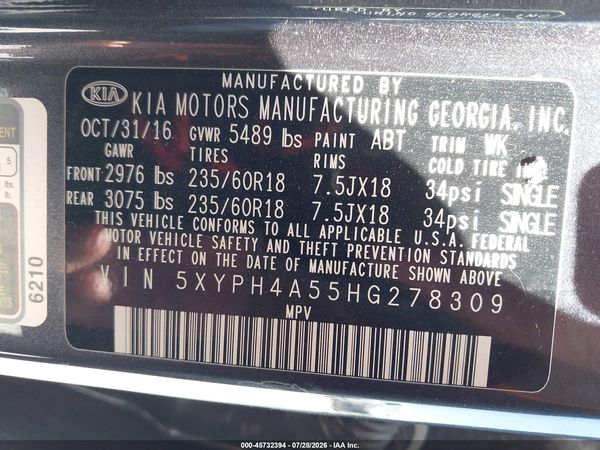 2017 KIA SORENTO 3.3L EX