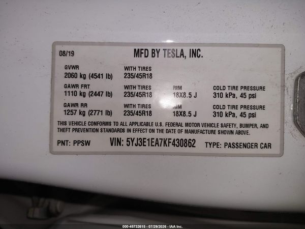 2019 TESLA MODEL 3