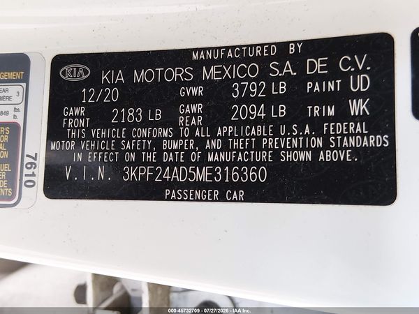 2021 KIA FORTE LXS