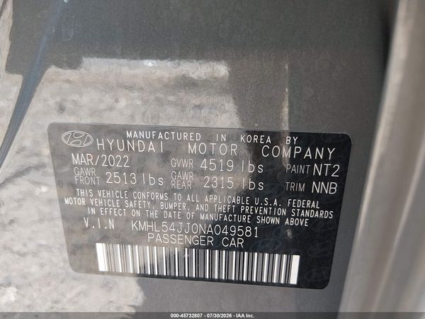 2022 HYUNDAI SONATA HYBRID LIMITED