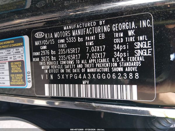 2016 KIA SORENTO 2.4L LX