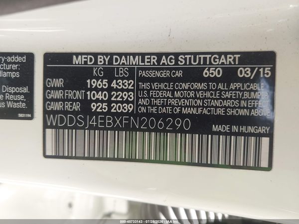2015 MERCEDES-BENZ CLA 250 CLA250