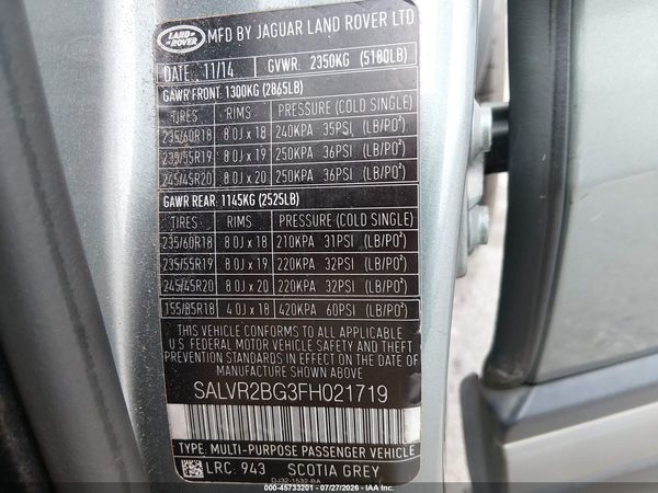 2015 LAND ROVER RANGE ROVER EVOQUE PURE